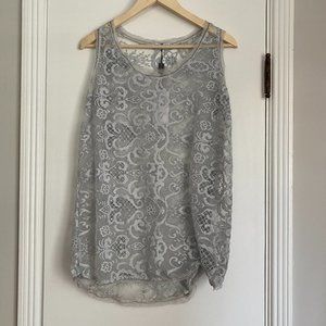 Dolcevita Cashmere Lace Embroidered Tank Gray Size XL READ